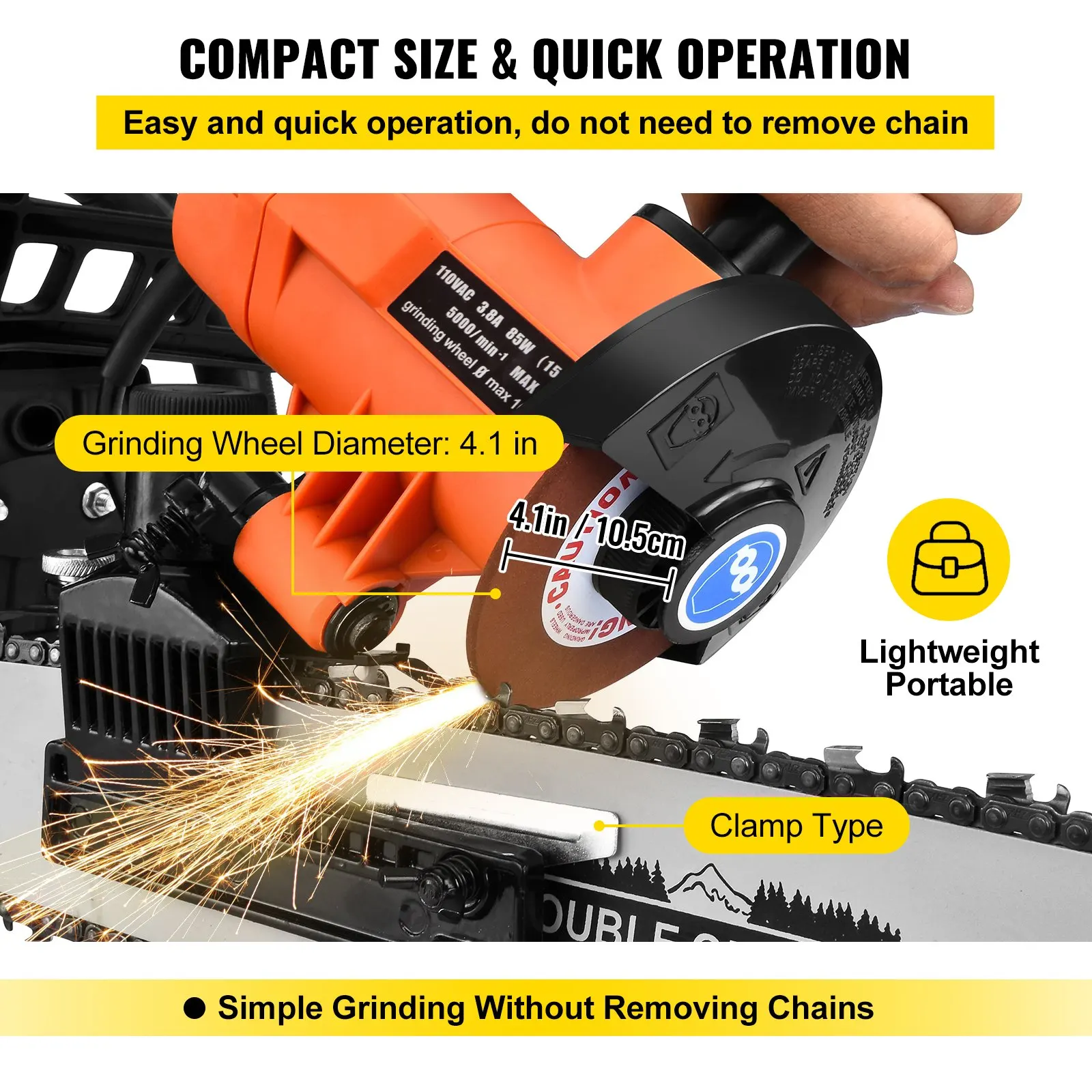 Chain Grinder 85W Chainsaw Grinder Multi-Angle Adjustable Chainsaw Grinder Sharpener 5000 RPM Bench/Wall Mounted Automatic Chain