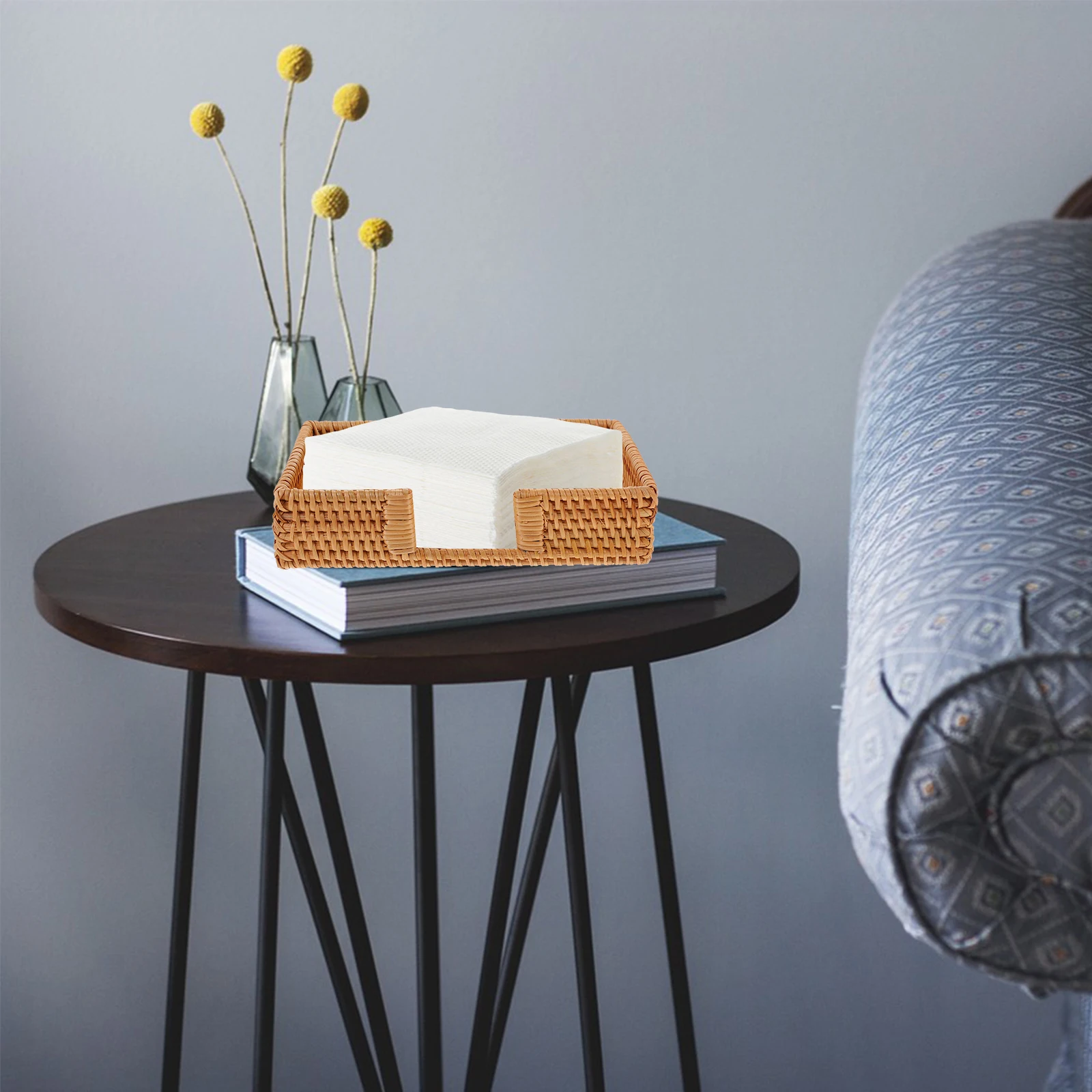 

Rustic Napkin Box Woven Rattan Tissue Storage Holder Decorative Paper Towel Container For Kitchen Cafe Hotel Bedroom Multi-Use