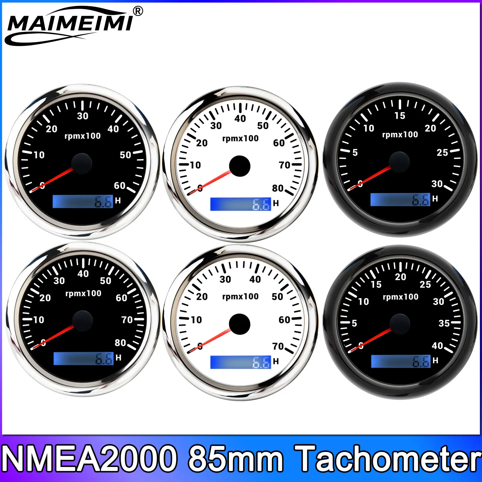 NMEA2000 85mm Tachometer Gauge Boat Engine RPM Auto Marine Tacho RPM Meter Gauges 3K~8K REV Counter LCD Hourmeter NMEA 2000