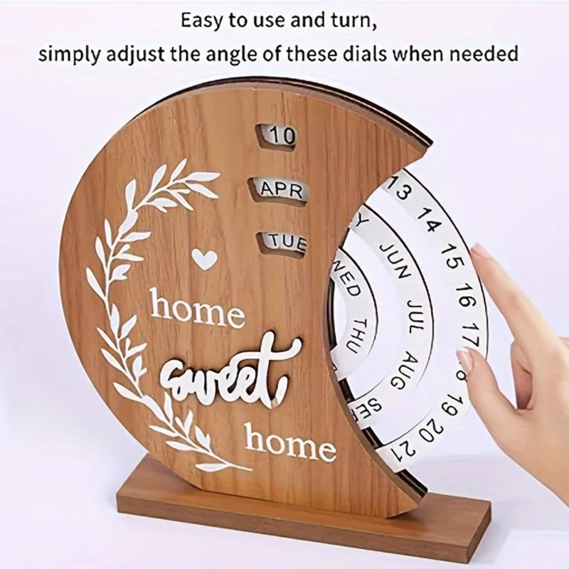 

Hover Mouse Enlarge Image Wooden Creative Perpetual Calendar Home Office Manual Rotating Desktop Calendar Home Decorations New