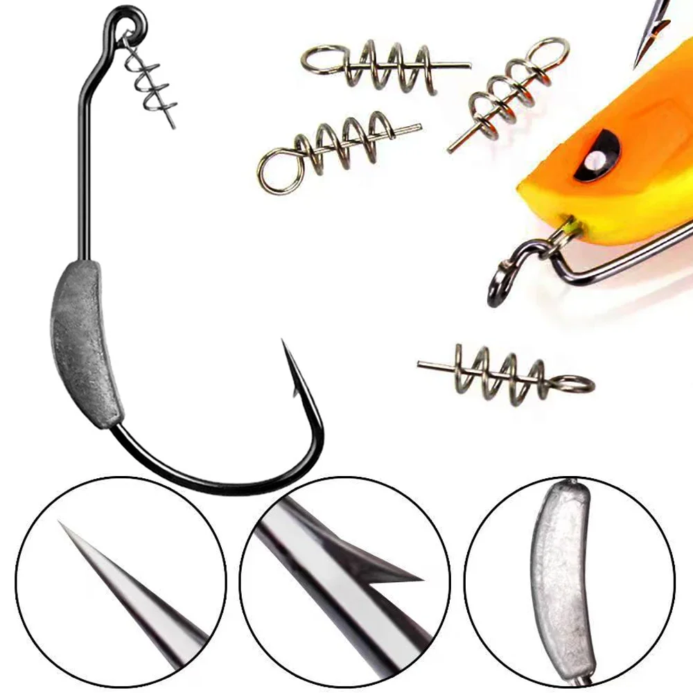 10PCS Jig Crank Head Barbed Hook 2g 3g 5g 7g Soft Lure Worm Offset Fishhook Spring Lock Pin Pesca for Texas Rigs Fishing Tackle