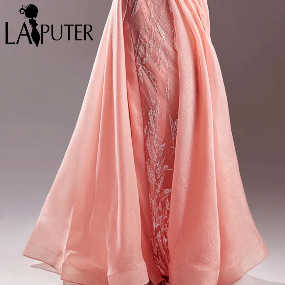 Pink 2in1 Evening Dresses 2024 Strapless Neck Lace Full Mermaid with A line Organza Skirt Formal Dress Box Pleat Celebrity Dress