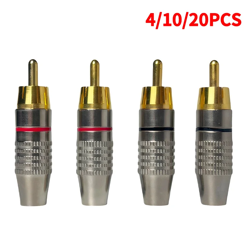 4/10/20PCS Solderless Gold-Plated RCA Plugs, Metal AV Audio Video Connectors for Amplifier, Speaker, DIY Easy Installation