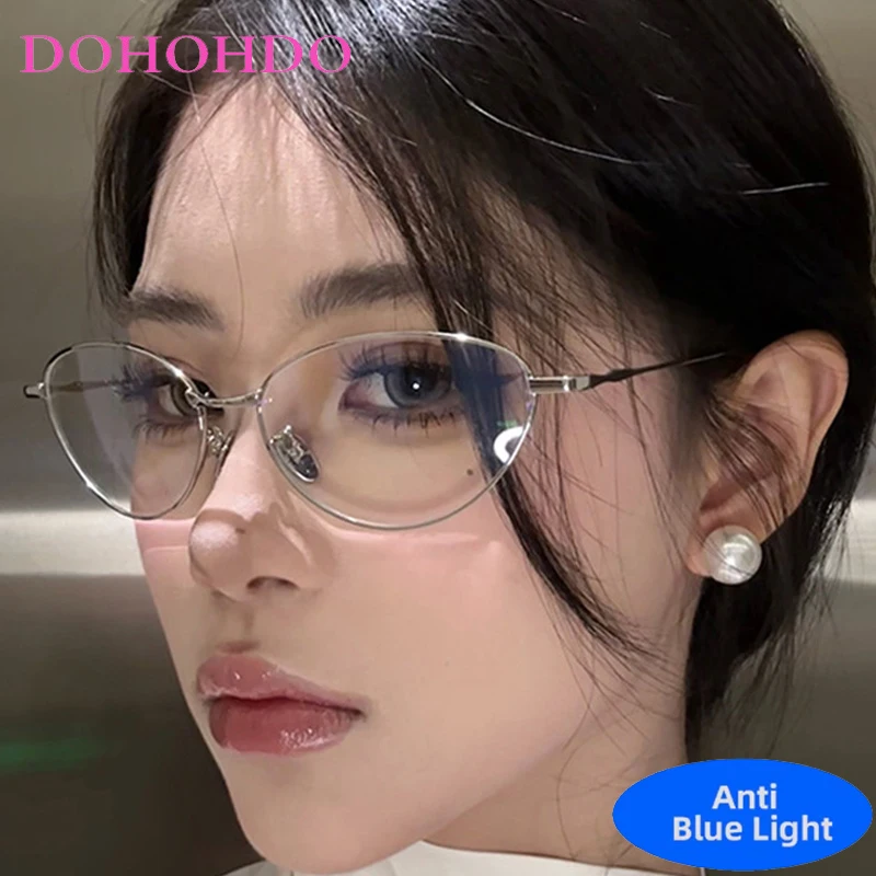 

Vintage Sexy Anti Blue Light Optical Metal Small Cat Eye Ladies Glasses Luxury Brand Designer Computer Glasses For Office Work