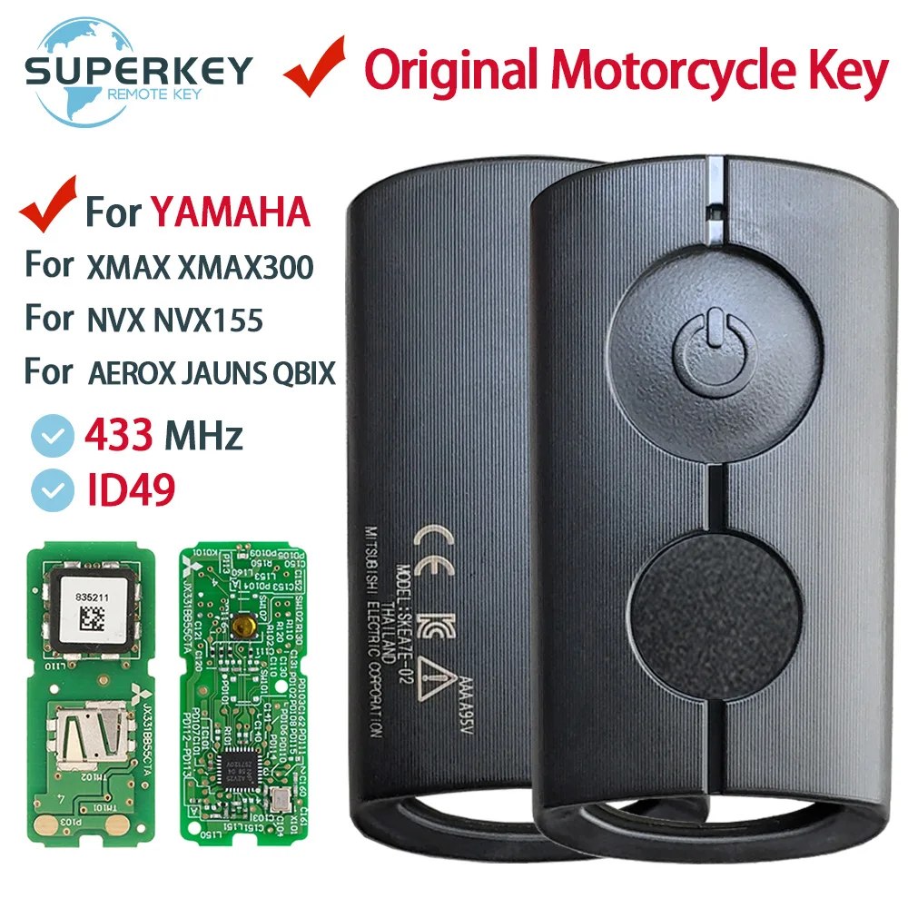For YAMAHA XMAX XMAX300 NVX NVX155 AEROX JAUNS QBIX 433MHz ID49 Chip Remote Smart Control Key Fob Motorcycle