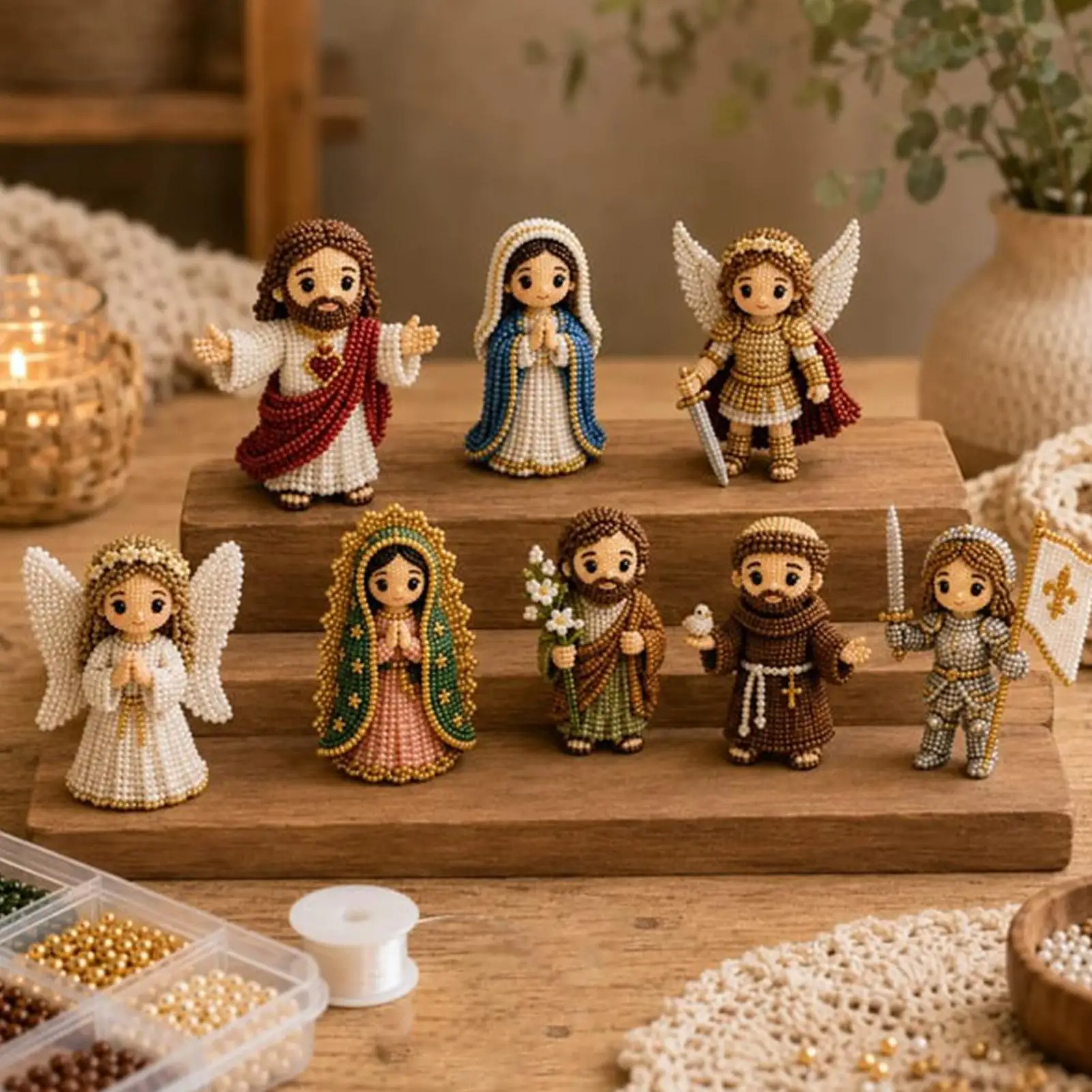 

3D Beaded Kit 3D Handmade Religious Mini Faith And Angel Figurines Adults Bead Embroidery Kits For Party Hobby Activity Jewelry