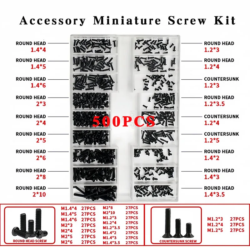 

500 PCS Accessory Miniature Screw Kit Screwdriver Sunglasses Repair Tool Used For Fixing Glasses Watches Back Cover Screws