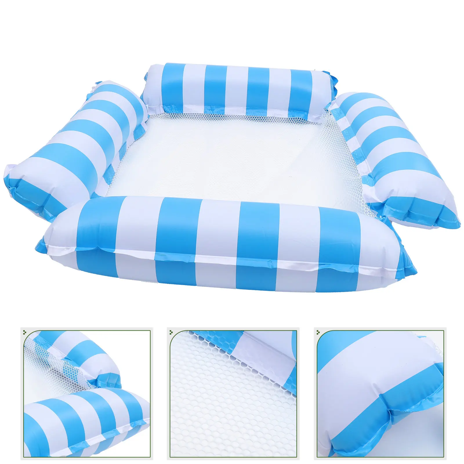 Stylish 4-Tube Inflatable Pool Hammock Foldable Floating Mesh Chair Durable Water Recliner 220Lbs Capacity Lightweight