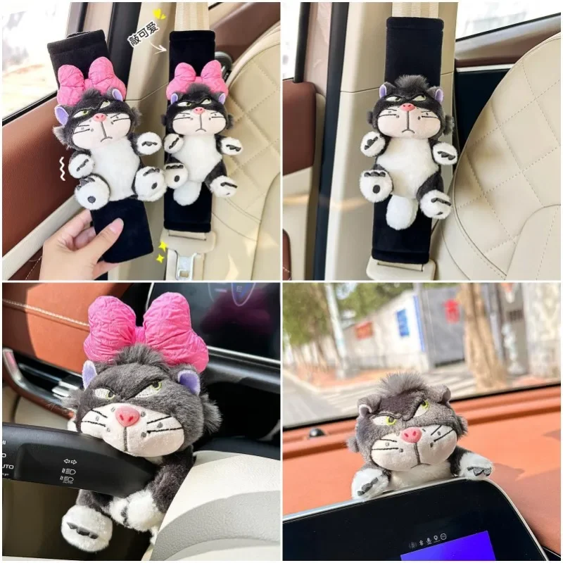 Disney Anime Lucifer Cartoon Cute Plush Doll Seat Belt Cover Auto Shoulder Protectors Wiper Turn Signal Decorate Accessories