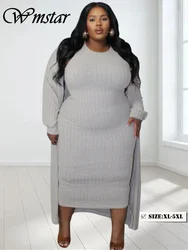 Wmstar Plus Size Dress Sets 2 Piece Outfits  Maxi Dresses Out Wear Coat Cloak Sexy Matching Suit Fall Wholesale Dropshipping