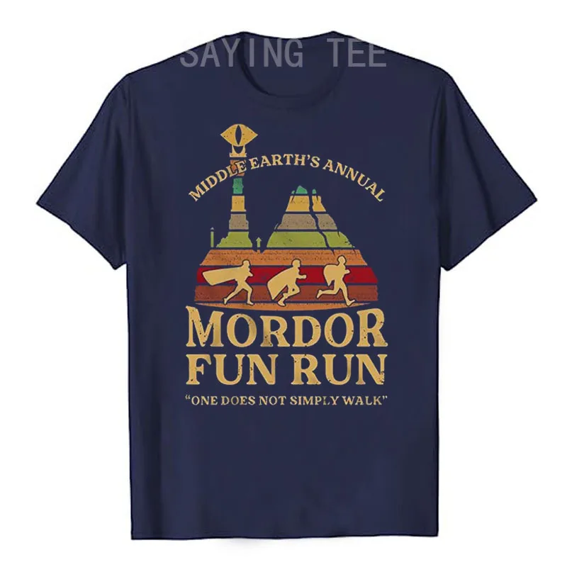 Middle Earth's Annual Mordor Fun Run One Does Not Simply Walk T-Shirt for Men Funny Vintage Tees Graphic Outfits Husband Gifts