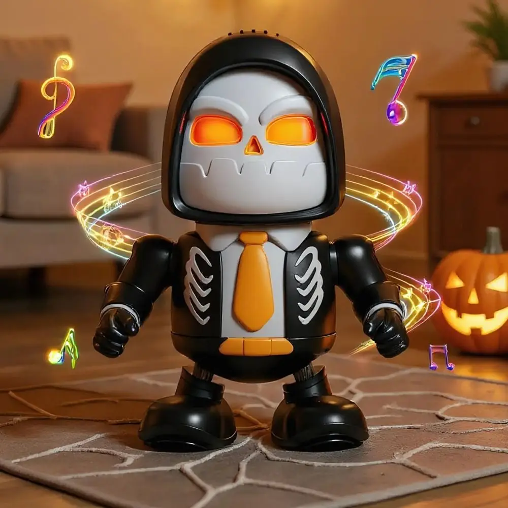 Robot de danse d'halloween en plastique, jouet de Simulation de lumière, squelette 3D, jouet de danse, décor artisanal avec son