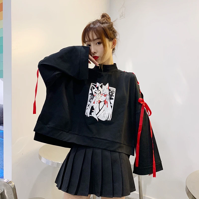 2024 Inizio Autunno Top Ins Gusto Strano Carino Girocollo Felpe Ragazza Giapponese Manica Cravatta Anime Stampa Maglione Abbigliamento Donna