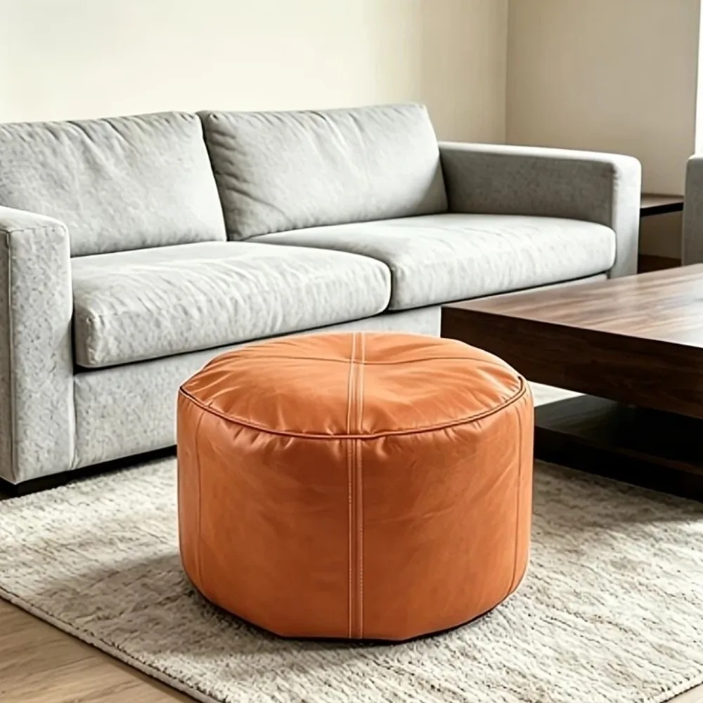 Multifunctional PU Leather Round Lazy Sofa Covers Unstuffed Soft Pouf Cover Large Capacity Removable Bean Bag Cover Corner