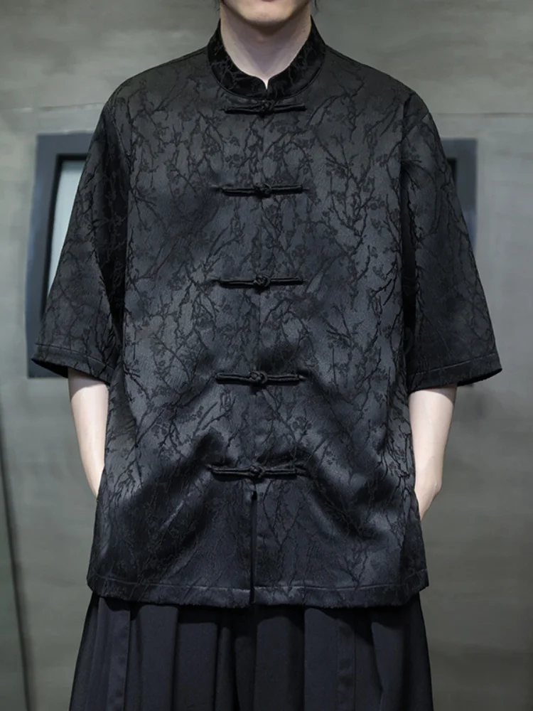 Retro Tang Suit ort Sve Casual irt Men's Hanfu Embroidery Large Size T-irt New Chinese Sle Loose Top Thin