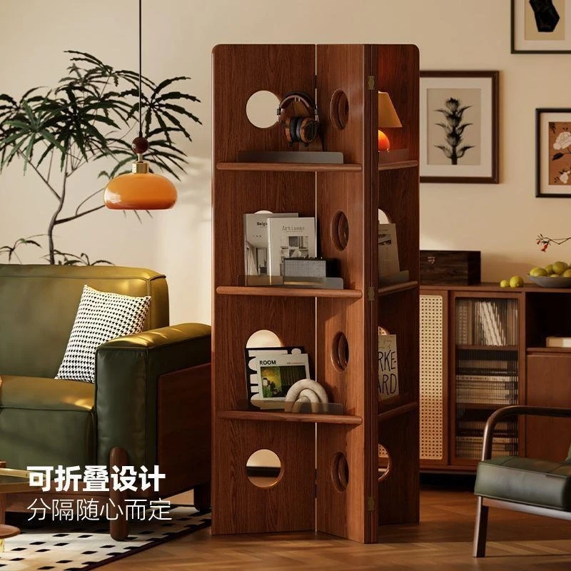 Solid wood partition screen living room vertical foldable display rack facing the door mobile baffle household