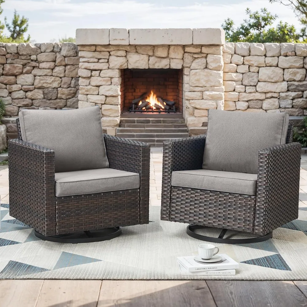 

Outdoor Patio Swivel Rocker Chairs - Wicker Patio Swivel Rocking Chairs Set of 2 with Waterproof Wicker,Comfortable Cushions and