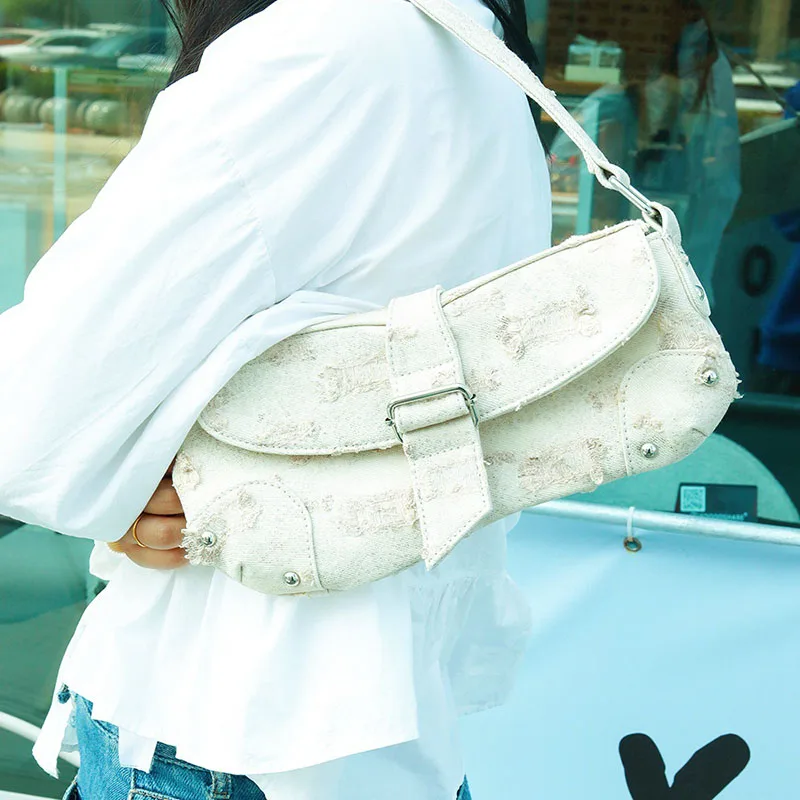 

Fashion Vintage Shoulder Armpit Bag Women Handbag Casual Denim Female Purse Flap Small Willow Nail Street