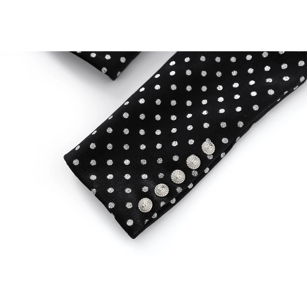 Newest Luxury Design Polka Dot Diamonds Buttons Classic Slim Fitnees Black Velvet Women Blazer