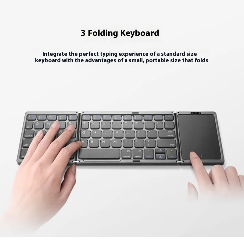 Triple Fold Wireless Bluetooth Keyboard With Touch Pad Office Use Portable Multi System Use Android Ios Mobile Phone Computer