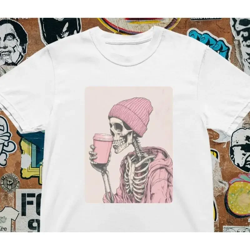 Hipster Skeleton T Shirt Coffee Cup Beanie Cool Grunge Streetwear Art