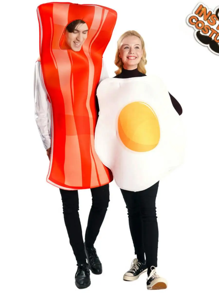 

New loween Adult Men Women Couples Sle Bacon Egg Par Funny Food Role Play Costume Polyester Winter Faion Stage Wear