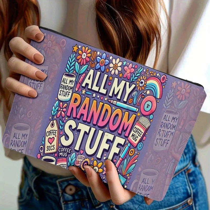 Cosmetic Bag 1pc, All My Random Stuff, Double-sided Printing | Travel Toiletry Bag | Zipper Closure