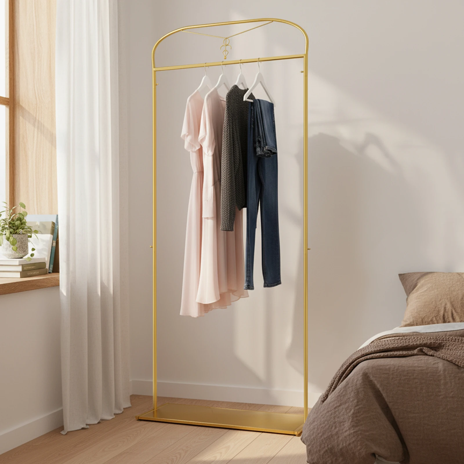 Simple Houseware Standard Rod Garment Clothing Display Rack Gold Arched Shelf Adjustable Feet for Homes, Hotels, Clothing Stores