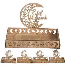 Bandeja de comida Eid Mubarak Moon Star, decoración de ramadán de madera, soporte de comida 2024, Ramadán Kareem, fiesta musulmana islámica, suministros Al Adha