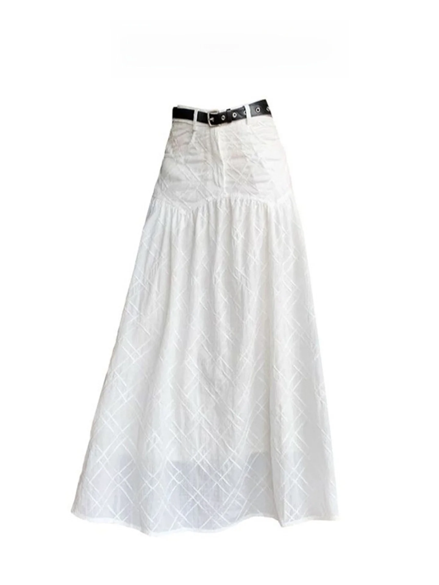 

Белая юбка А-силуэта с цветочным узором и вырезами, с завышенной талией, стройнящая, длинная миди-юбка, весенне-летний дизайн, универсальная женская юбка средней длины