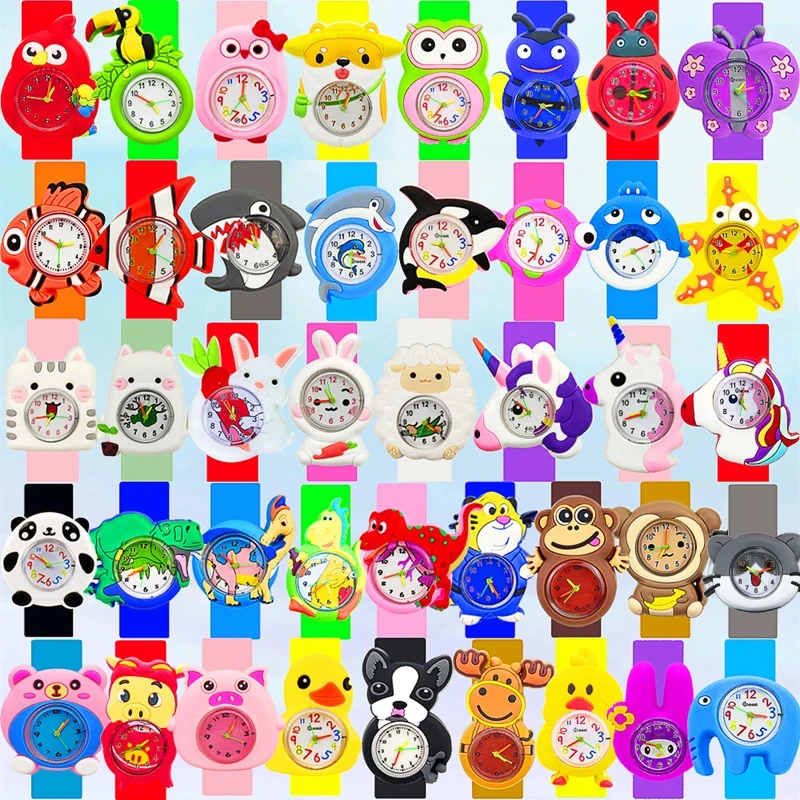 48 Stile digitale Kinderuhr, niedliche 3D-Cartoon-Tier-Slap-Armbanduhren für Jungen und Mädchen, Geschenke, Kinder-Quarz-Armbanduhren