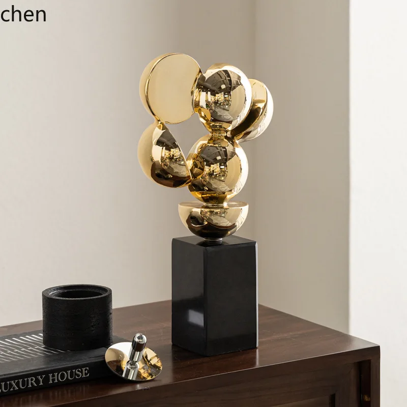 YFY الحديثة الخفيفة الفاخرة مطلي الذهب هندسية مجردة النحت الصغيرة الراقية الديكور نموذج غرفة خزانة التلفزيون #2