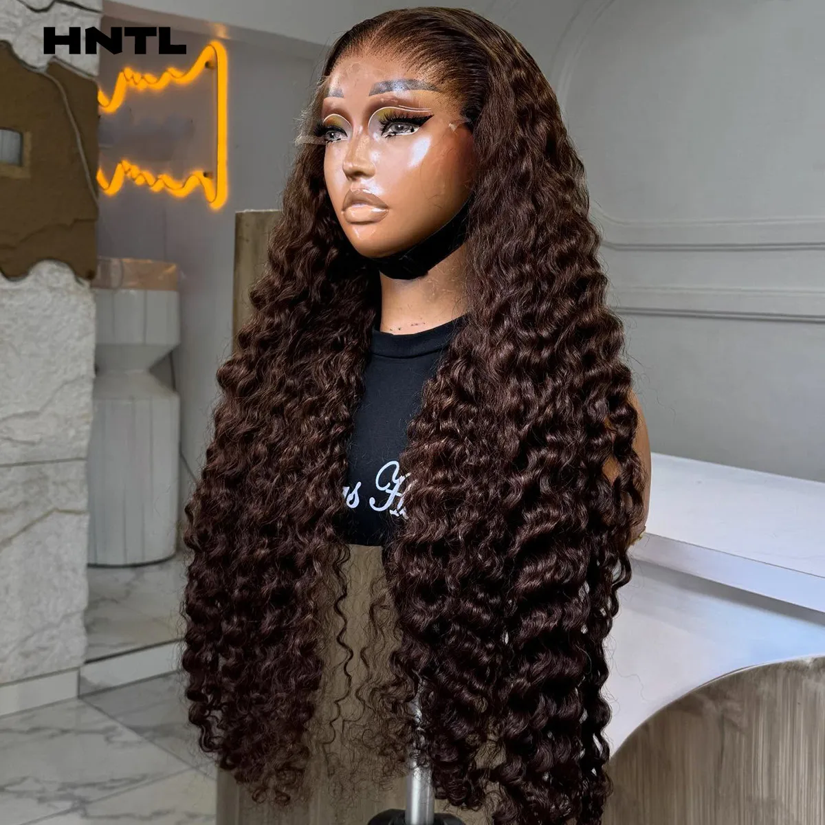 400 Density Choco Brown Colored Lace Front Wig Human Hair 13x6 13x4 HD Lace Burmese Curly Wigs Wig Ready to Wear Glueless Wigs - view 2