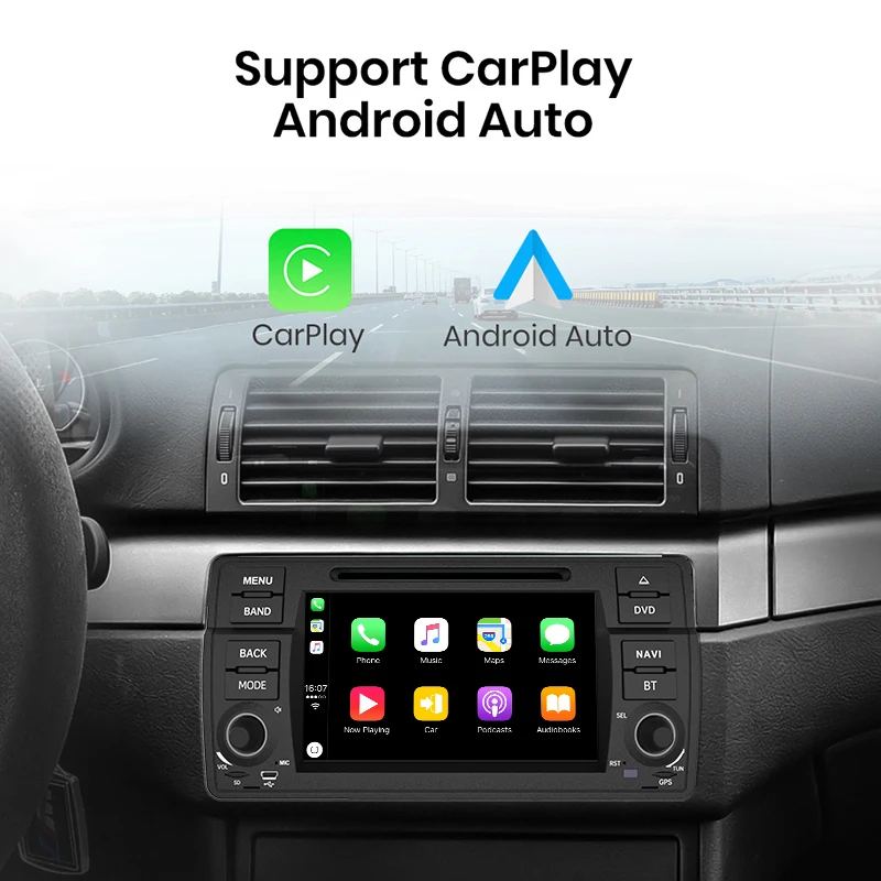 Radio de coche Junsun de 7 pulgadas con Android para BMW E46 M3 318 320 325 330 335, multimedia inalámbrico, CarPlay, Android Auto, estéreo, WiFi, GPS, Navi, SWC, 4G-LTE, Bluetooth, pantalla táctil multimedia, unidad principal. 4