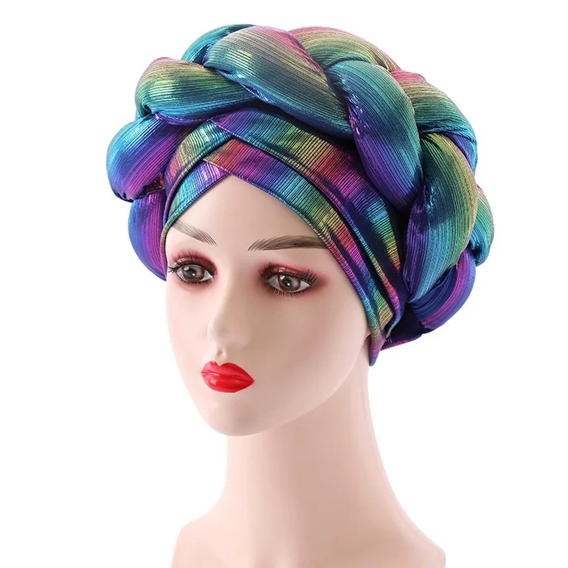 Boné Turbante para Mulheres, Auto Geles Headtie, já feito, Shinning Sequins, Envoltórios de Cabeça Africana, Hijabs Femininos, Chapéu Bonnet Inner