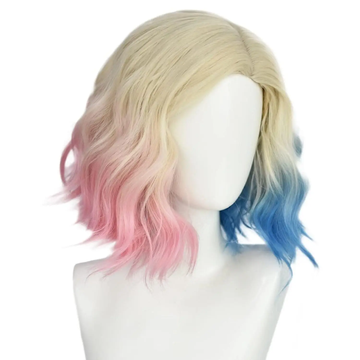 Blauw en roze cosplay pruik voor vrouwen kort blond met roze en blauw ombre haar korte synthetische bob wave pruik voor cosplay