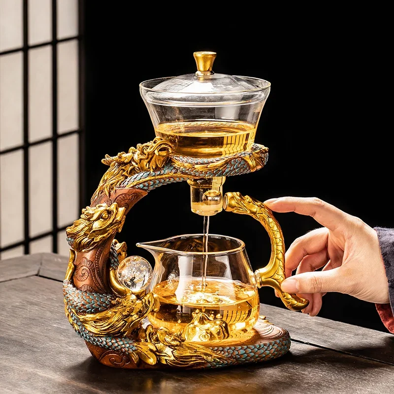

Golden Dragon Glass Tea Set High-end High Temperature Resistant Glass Lazy Semi-automatic Tea Set Magnetic Brewing Teapot