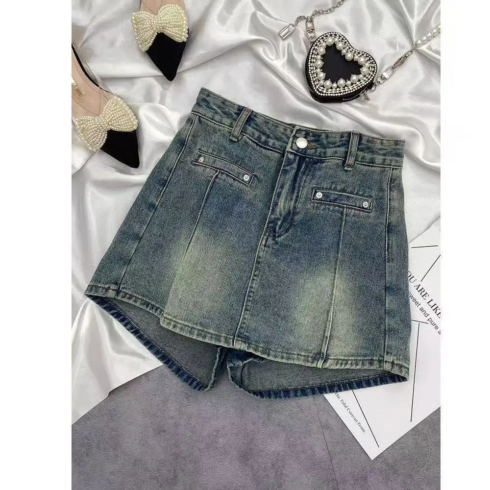 Denim Shorts Skirt Women's Summer 2026 New Spice Girls Design High Waist Mini Skirt