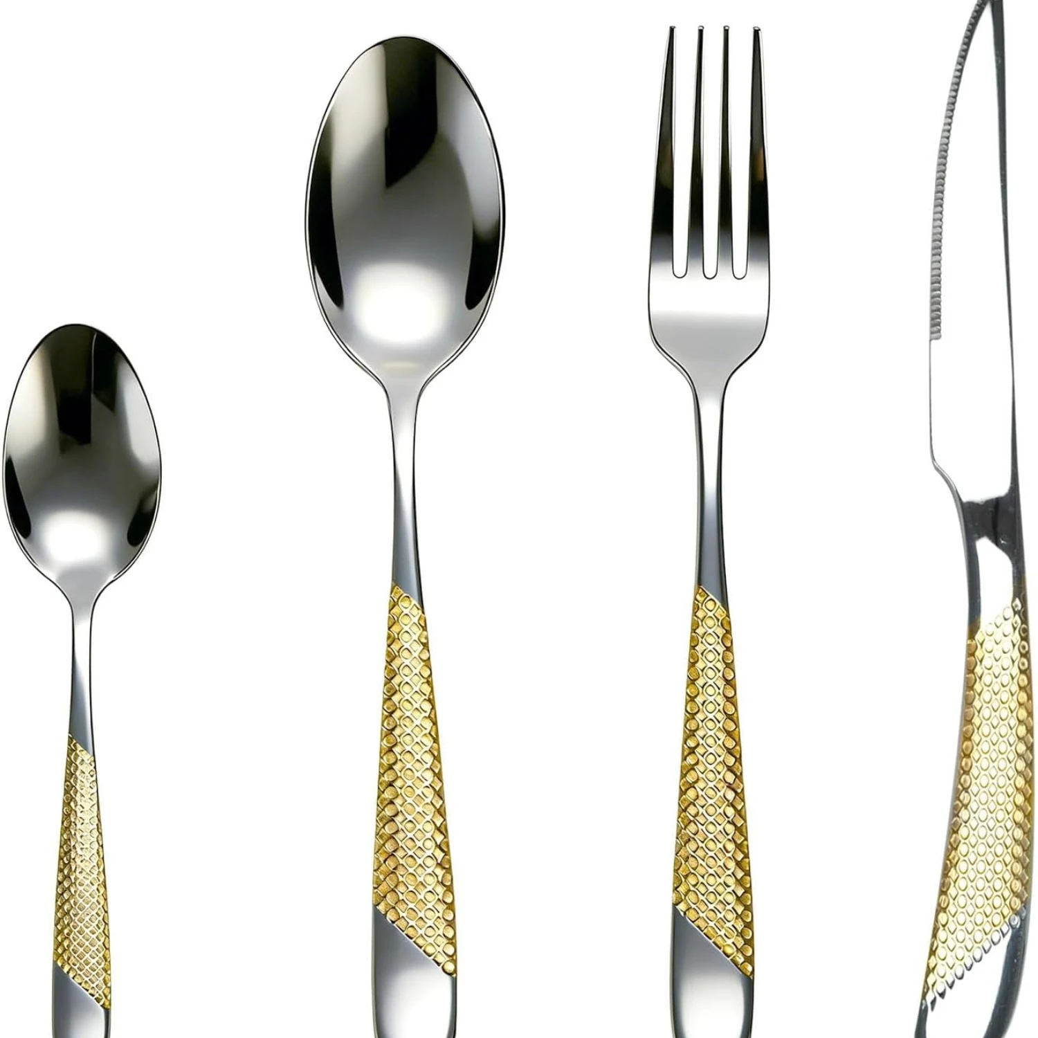 24Pcs Gold Cutlery Set Stainless Steel Silver Cutlery for 6 People with Knife Fork Spoon Mirror Finish Dishwasher Safe Bows