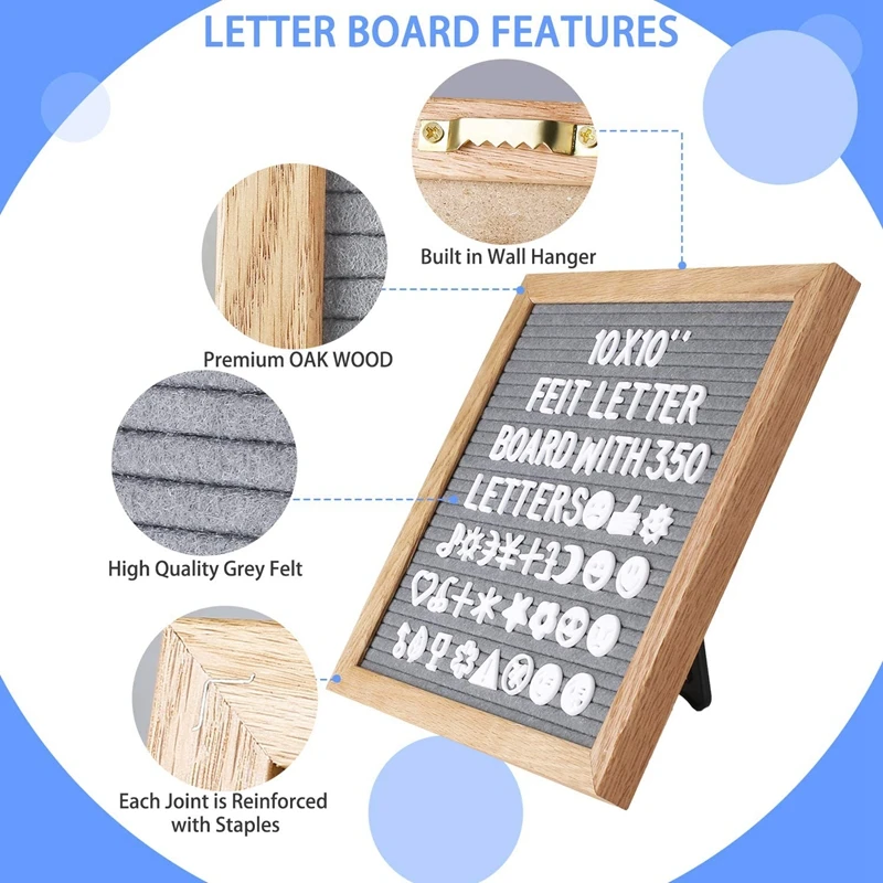 10x10 Inch Square Felt Letterboard Oak Wood Message Board 460 Plastic Letters Easel Drawstring Bag Felt Letter Board Home Decor