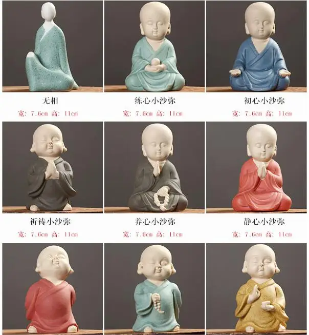 

8PCS # Marvellous Spiritual ART # TOP COOL OFFICE home CHAN DAO Little Monk sand-fired kiln porcelain pottery Sculpture statue