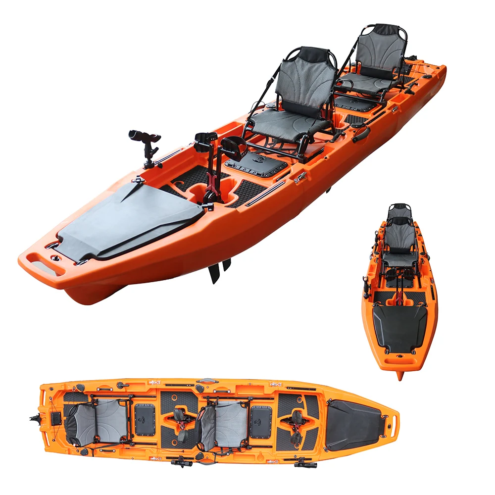 Factory Direct 14 FT HDPE 3 Section Tandem Modular Pedal Drive Electric Motor Kayak Wholesale Fishing