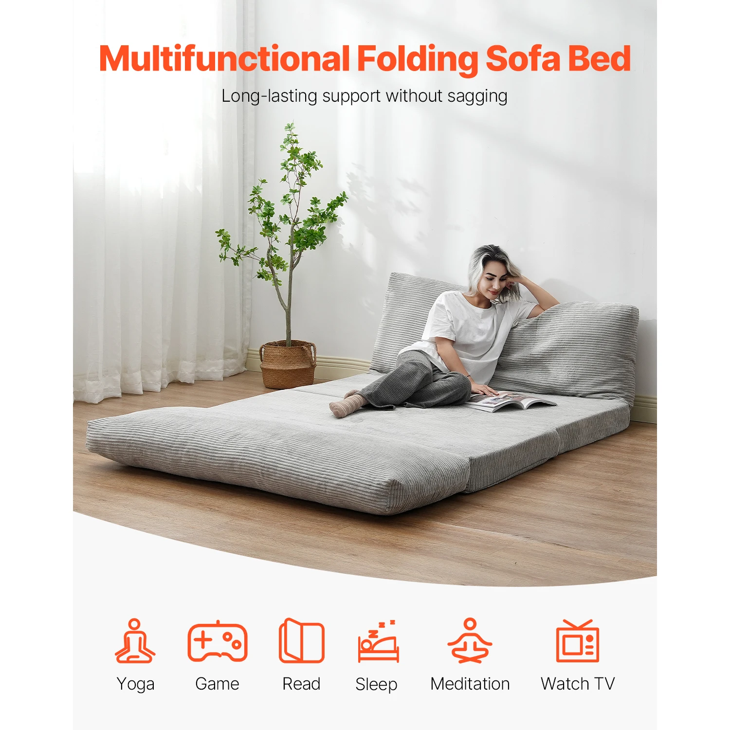 SucceBuy Folding Sofa Bed 3-in-1 Foldable Couch Bed with Washable Cover 25D High Density Memory Foam for Living Room Bedroom