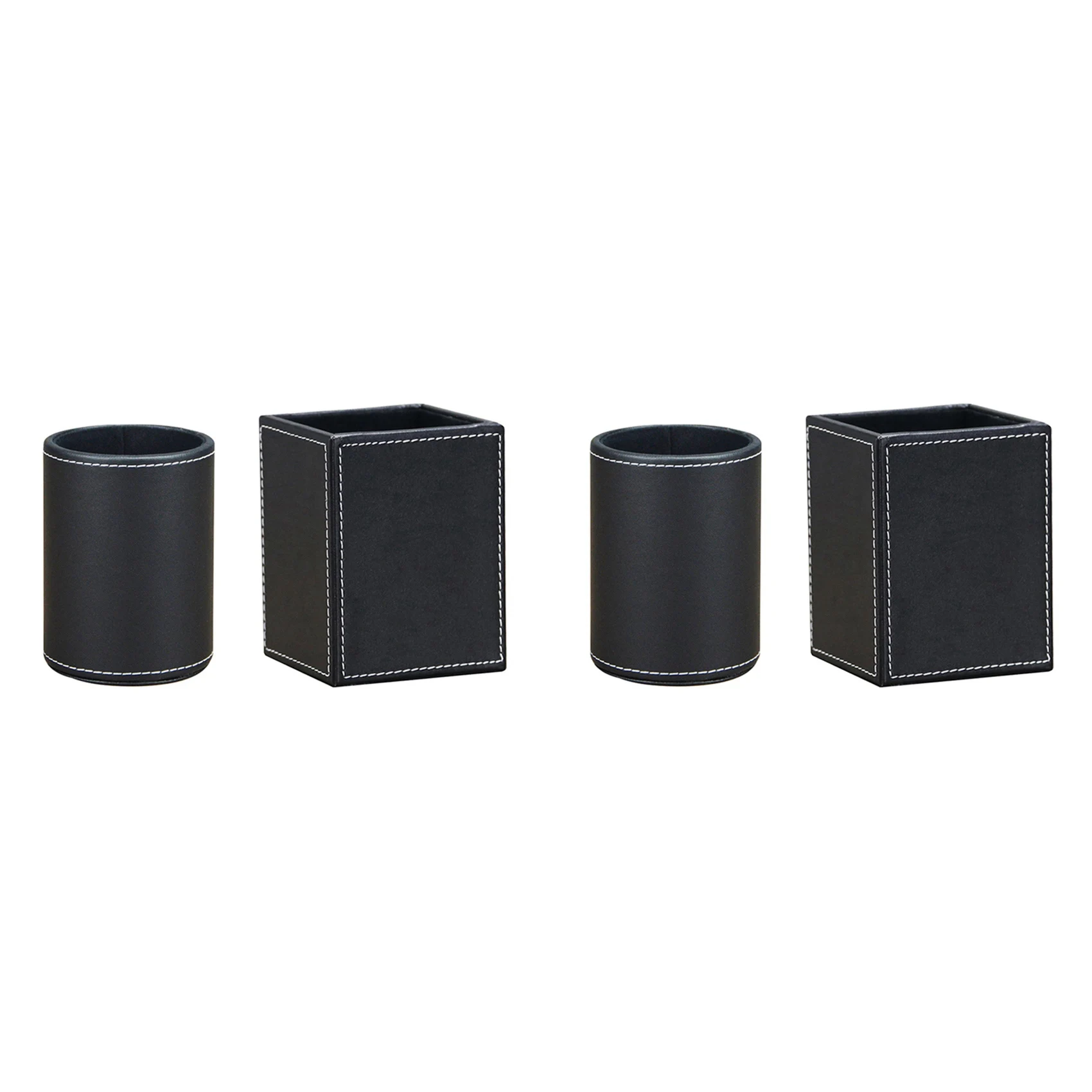 N34R-4Pack PU Leather Pens Pencils Holder Cup Desktop Stationery Organizer Case Office Accessories Container Box Black