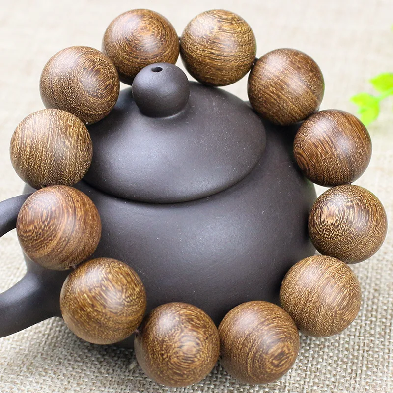 Golden 2.0, Old Wood Buddhist Bead Bracelet, Handicraft for Men and Women, Couple's Jewelry, Sandalwood Pray