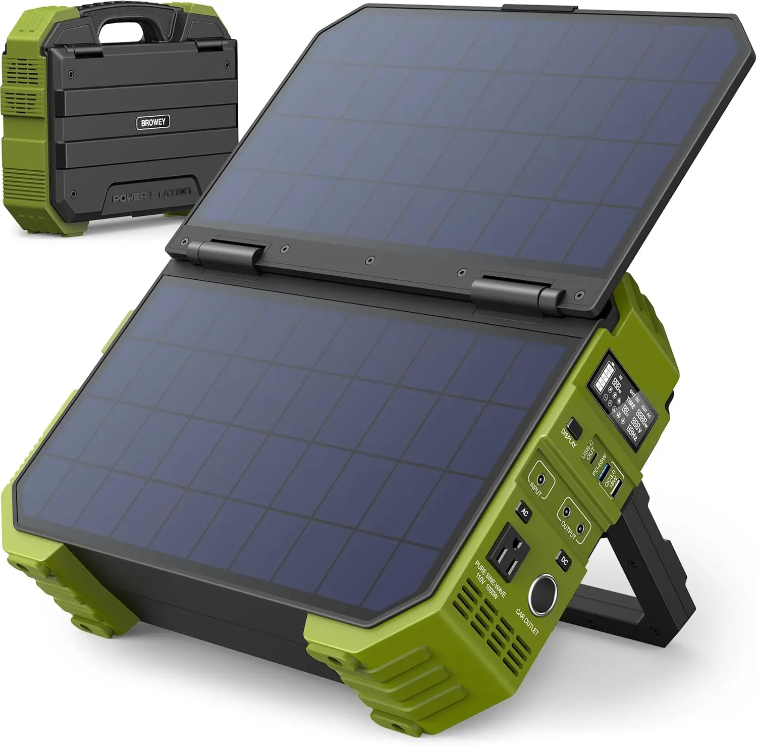 Portable Power Station 1000W with Built-in Solar Panel, 614WH/192000mAh LiFePO4 Battery Pack, Solar Generator