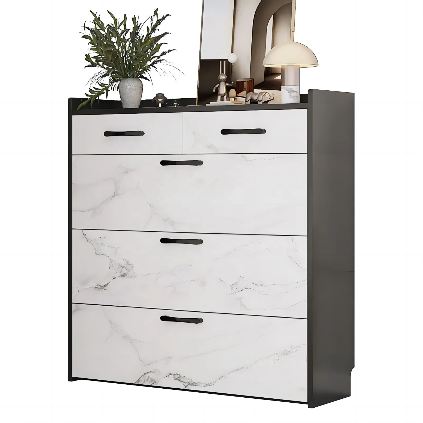 Large-capacity Marble Double Flip Design Rotating Wall Mounted Beautiful Small Entrance Shoes Storage Wood Cabinet With Drawers
