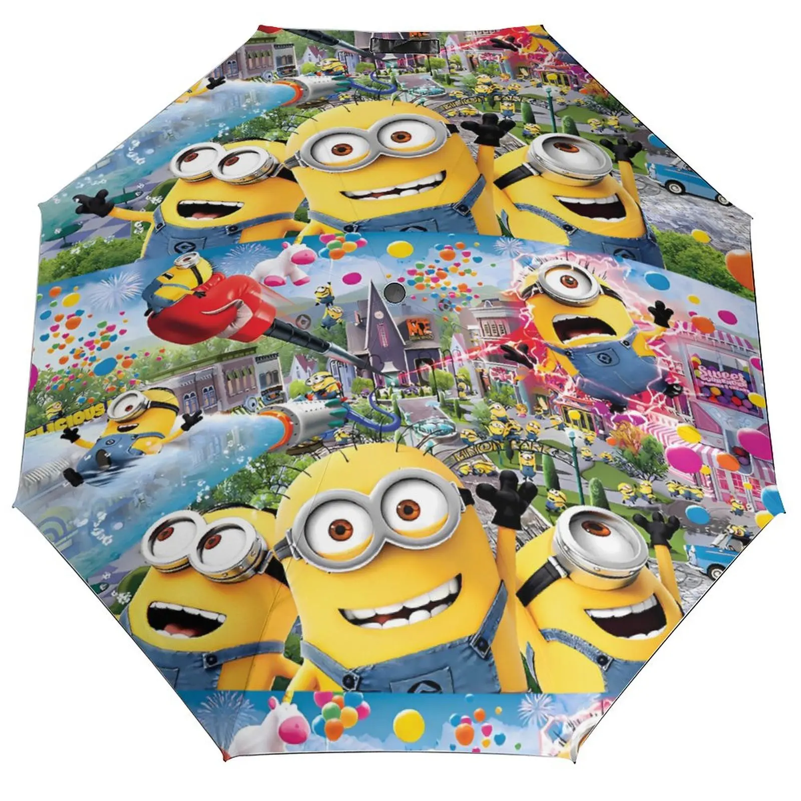 

Cute Cartoon Yellow Minions-Big Eyes Umbrella 3 Fold Auto Sun Umbrella For Men Women Stylish Pattern Foldable Beach Umbrella