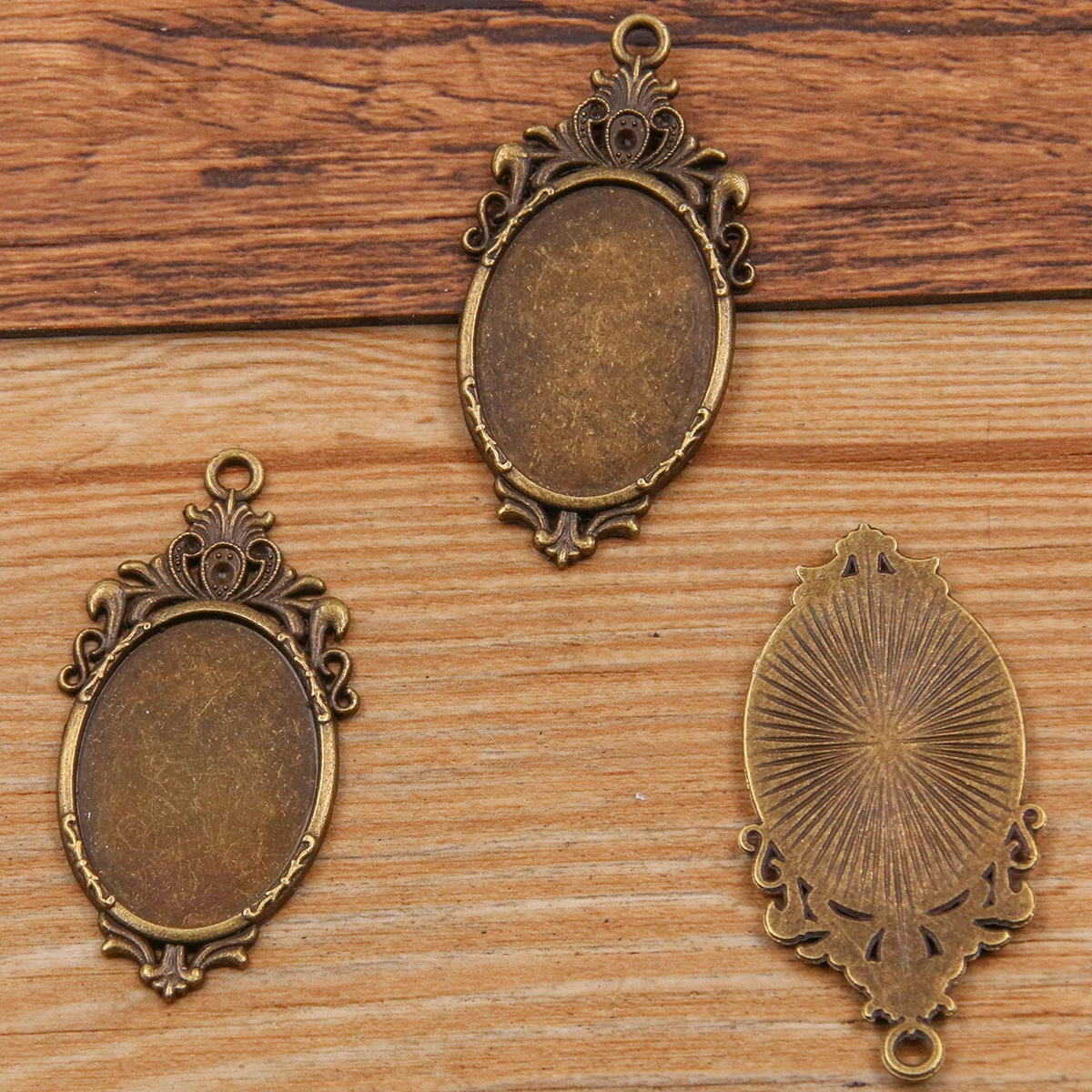 10Pcs 18*25mm Inner Size 3 Color Metal Alloy Simple Oval Cabochon Flower Pendant Setting Jewelry Findings
