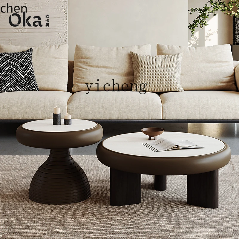 YFY  marble walnut color retro style Mianshan coffee table anti-collision rounded corner coffee table